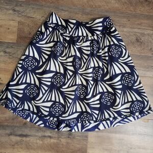 Corey Lynn Calter Blue and Ivory Pull On A-Line Pintuck Skirt Size Small
